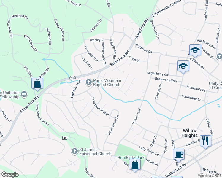 map of restaurants, bars, coffee shops, grocery stores, and more near 6 Laurel Fork Court in Greenville