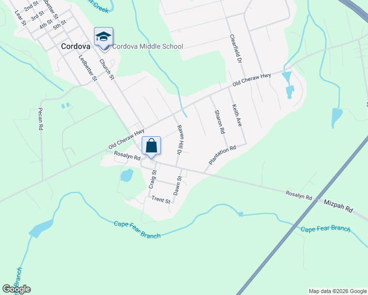 map of restaurants, bars, coffee shops, grocery stores, and more near 112 Blue Bird Court in Rockingham