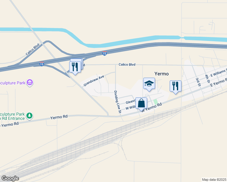 map of restaurants, bars, coffee shops, grocery stores, and more near 36028 Dividing Line Street in Yermo