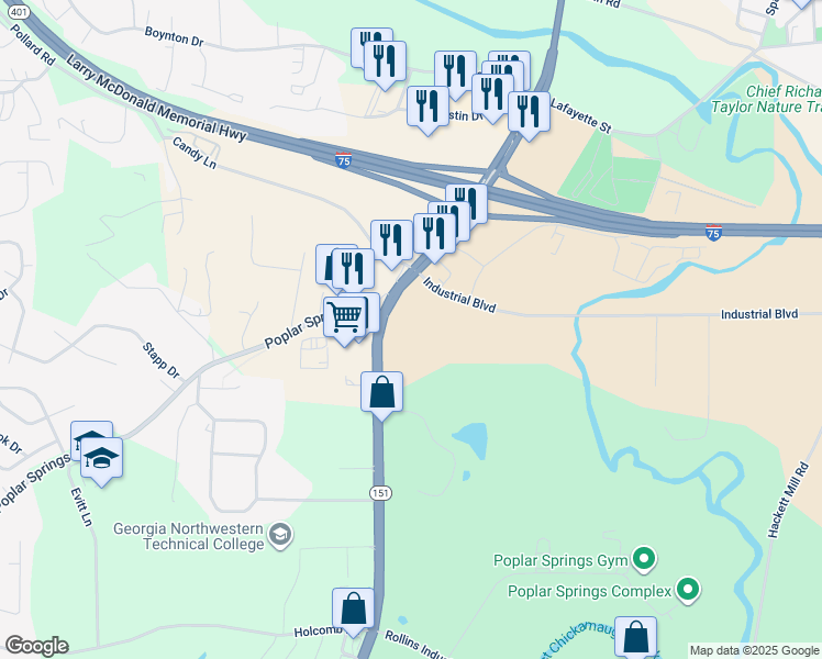 map of restaurants, bars, coffee shops, grocery stores, and more near 5871 Alabama Highway in Ringgold