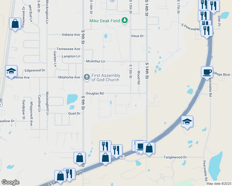 map of restaurants, bars, coffee shops, grocery stores, and more near 1200 East Reynolds Road in McAlester