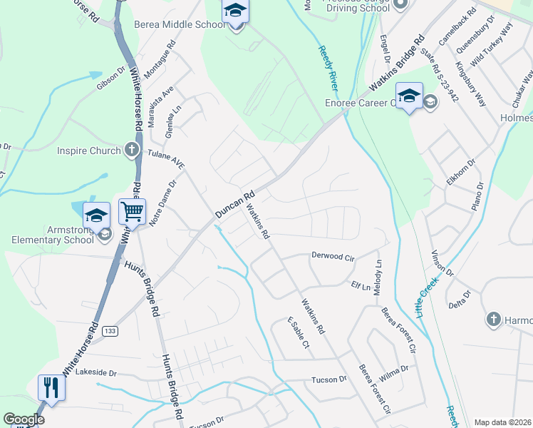 map of restaurants, bars, coffee shops, grocery stores, and more near 6 Maplestead Farms Court in Greenville