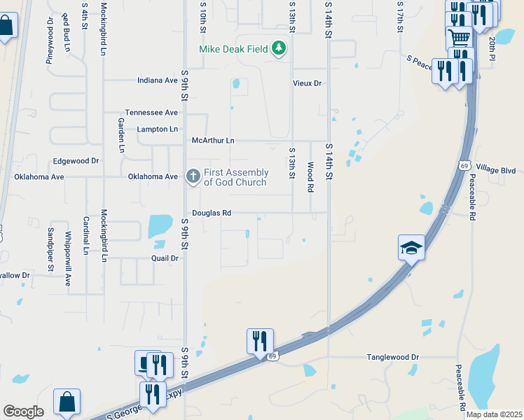 map of restaurants, bars, coffee shops, grocery stores, and more near 1200 East Reynolds Road in McAlester