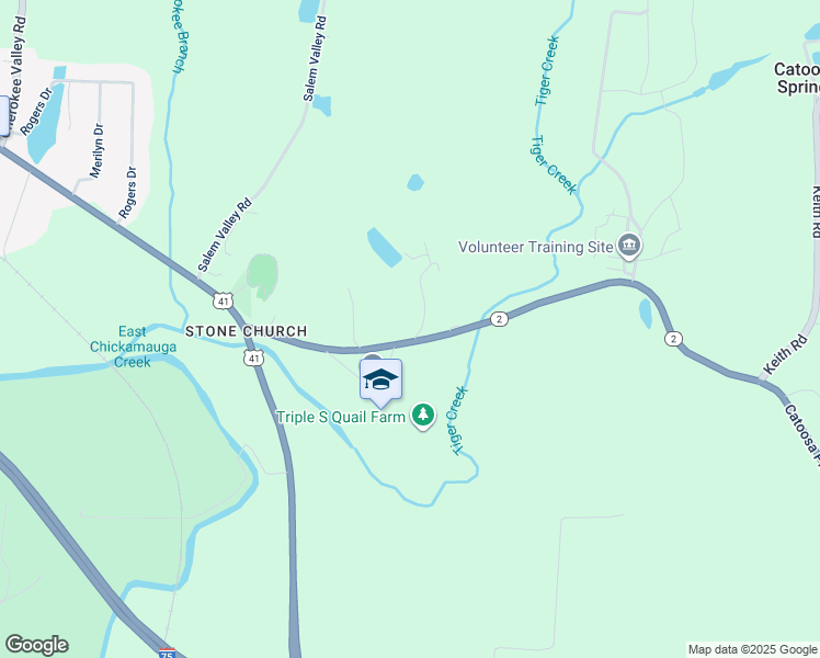 map of restaurants, bars, coffee shops, grocery stores, and more near 393 Catoosa Parkway in Tunnel Hill