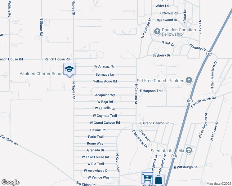 map of restaurants, bars, coffee shops, grocery stores, and more near 130 West Zion Trail in Paulden