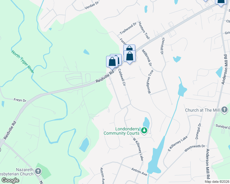 map of restaurants, bars, coffee shops, grocery stores, and more near 137 Caldwell Circle in Spartanburg