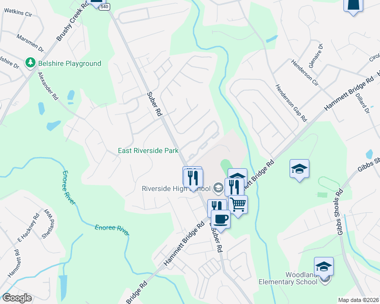 map of restaurants, bars, coffee shops, grocery stores, and more near 214 Spring Crossing Circle in Greer