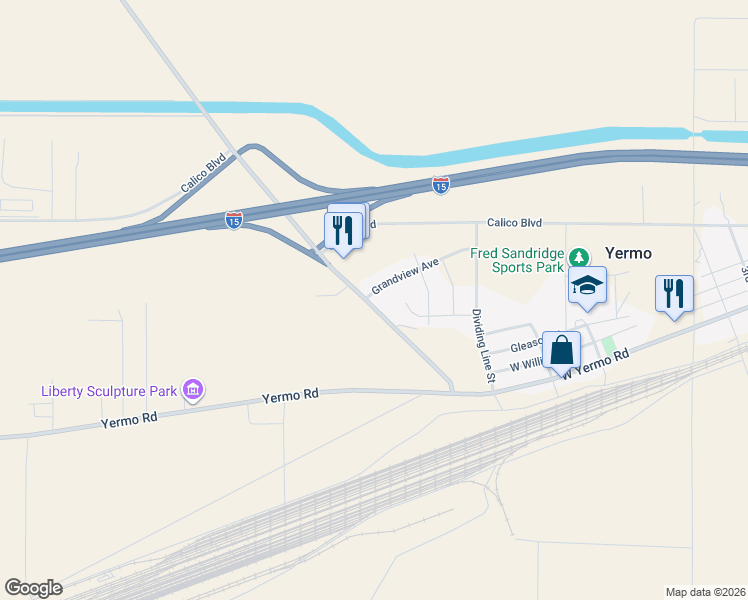 map of restaurants, bars, coffee shops, grocery stores, and more near 37869 Grandview Avenue in Yermo