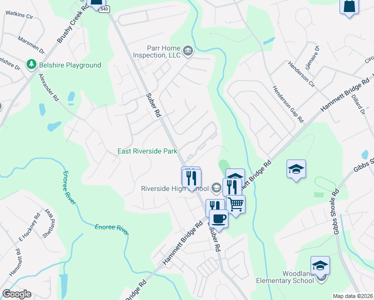 map of restaurants, bars, coffee shops, grocery stores, and more near 214 Spring Crossing Circle in Greer