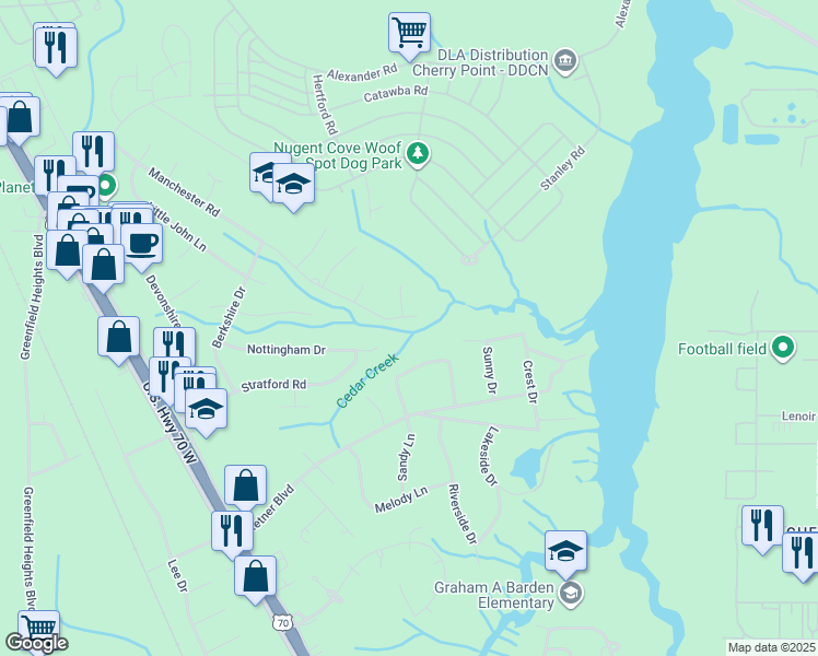 map of restaurants, bars, coffee shops, grocery stores, and more near 232 Arthur Court in Havelock