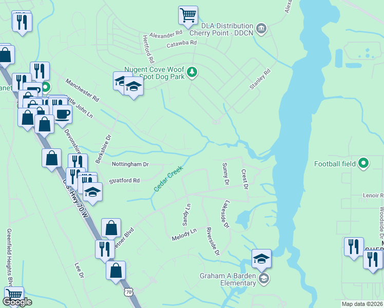 map of restaurants, bars, coffee shops, grocery stores, and more near 232 Arthur Court in Havelock