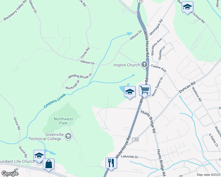 map of restaurants, bars, coffee shops, grocery stores, and more near 98 Trammell Road in Greenville