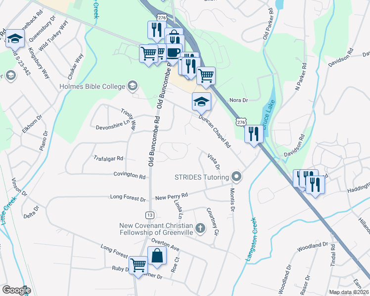 map of restaurants, bars, coffee shops, grocery stores, and more near 219 Redspire Drive in Greenville