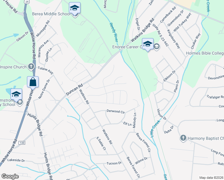 map of restaurants, bars, coffee shops, grocery stores, and more near 300 Fairmeadow Way in Greenville
