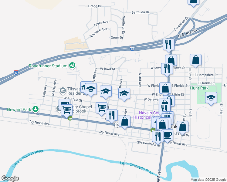 map of restaurants, bars, coffee shops, grocery stores, and more near 620 West Erie Street in Holbrook