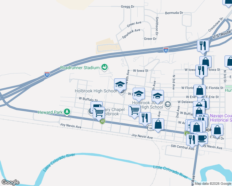 map of restaurants, bars, coffee shops, grocery stores, and more near 585 North 9th Avenue in Holbrook