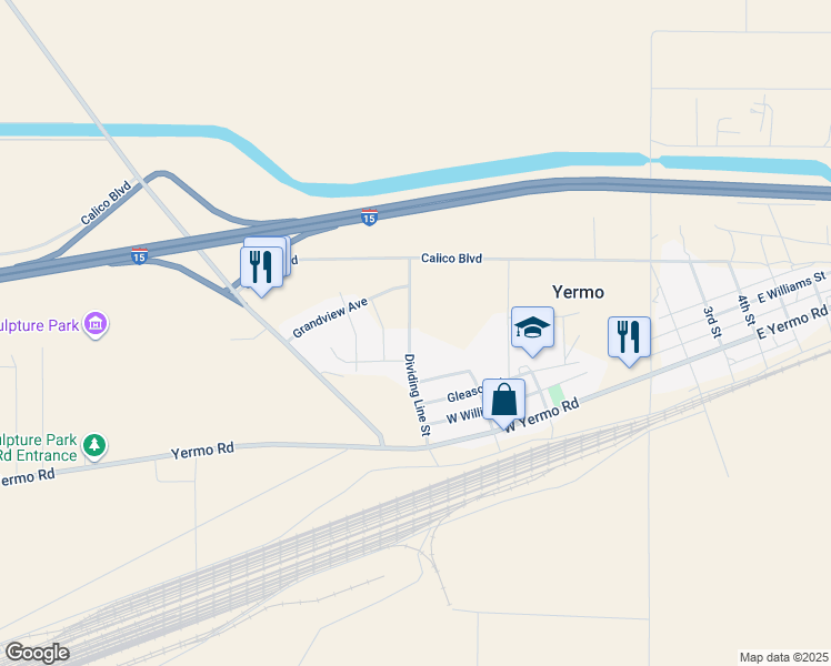map of restaurants, bars, coffee shops, grocery stores, and more near 36061 Dividing Line Street in Yermo
