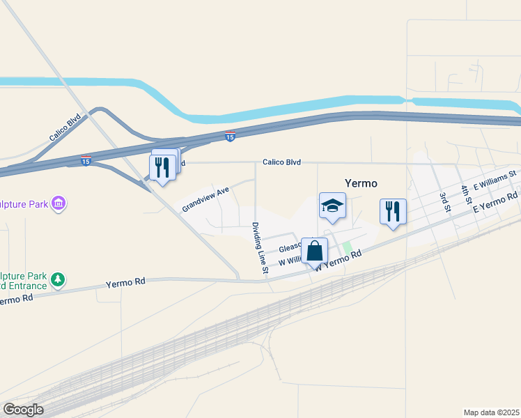 map of restaurants, bars, coffee shops, grocery stores, and more near 36061 Dividing Line Street in Yermo