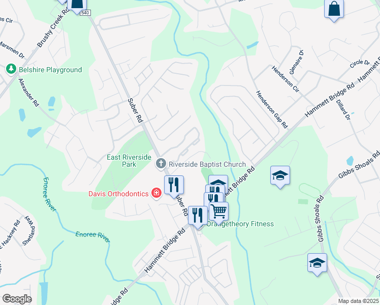 map of restaurants, bars, coffee shops, grocery stores, and more near 50 Spring Crossing Circle in Greer