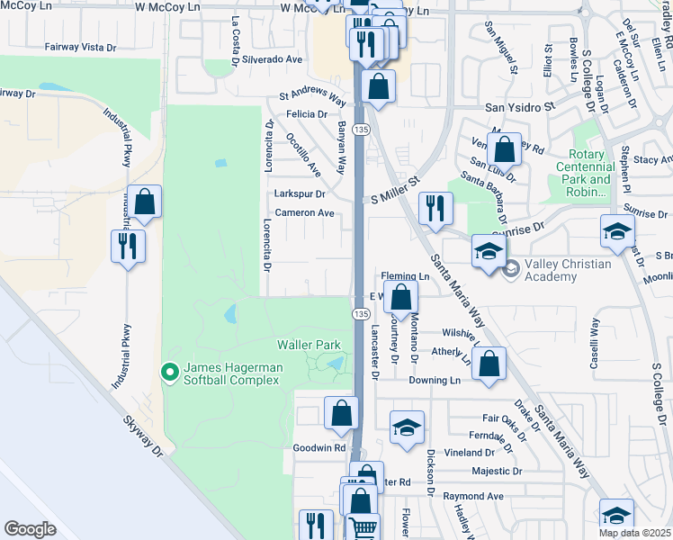 map of restaurants, bars, coffee shops, grocery stores, and more near 2939 Orcutt Road in Santa Maria