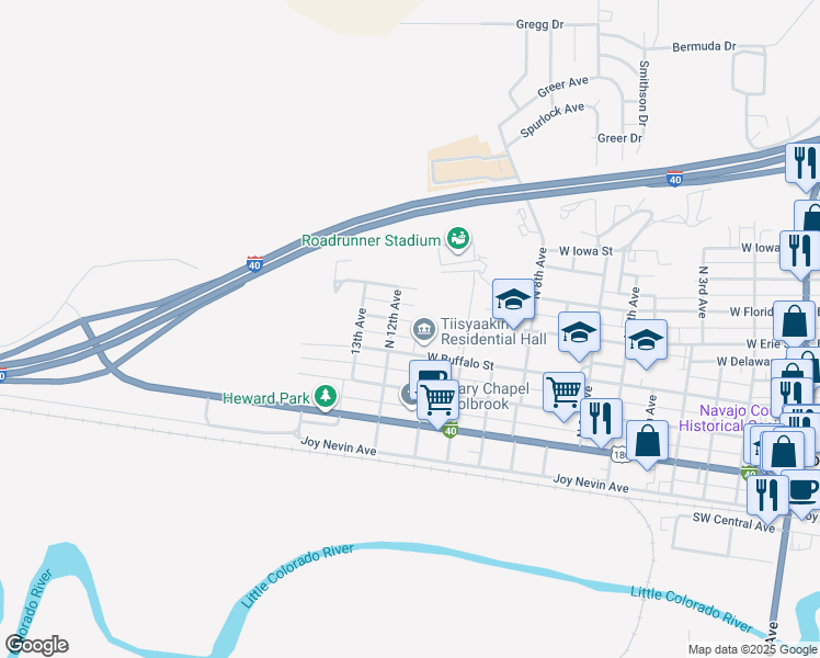 map of restaurants, bars, coffee shops, grocery stores, and more near 1219 West Erie Street in Holbrook