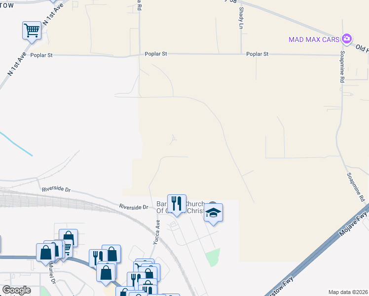 map of restaurants, bars, coffee shops, grocery stores, and more near 30272 Crooks Avenue in Barstow
