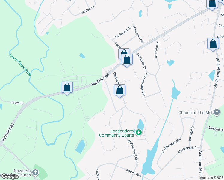 map of restaurants, bars, coffee shops, grocery stores, and more near 137 Caldwell Circle in Spartanburg