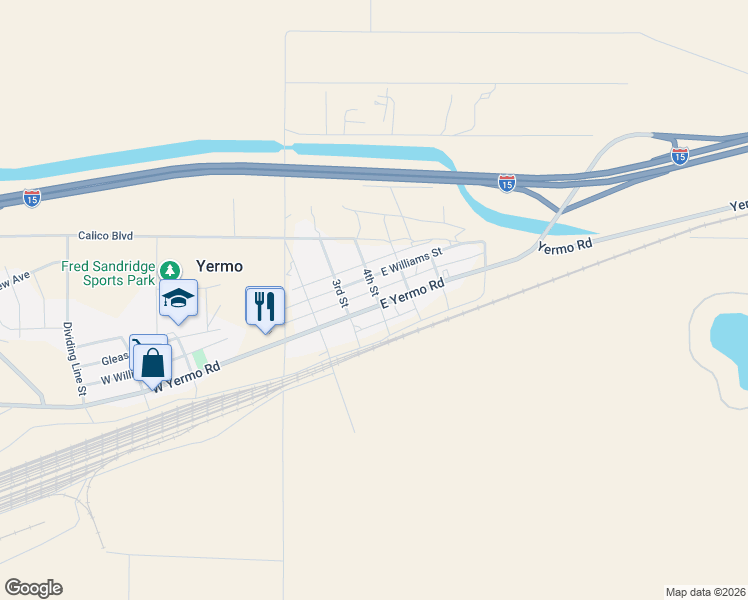 map of restaurants, bars, coffee shops, grocery stores, and more near 2 East Yermo Road in Yermo
