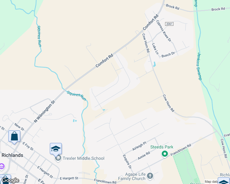 map of restaurants, bars, coffee shops, grocery stores, and more near 224 Maidstone Drive in Richlands