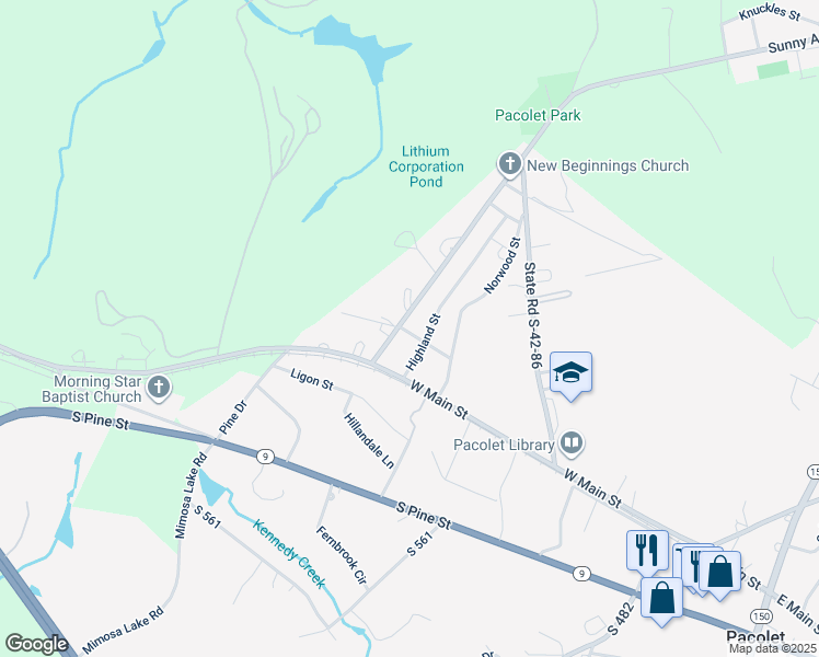 map of restaurants, bars, coffee shops, grocery stores, and more near 210 State Road S-42-3488 in Pacolet