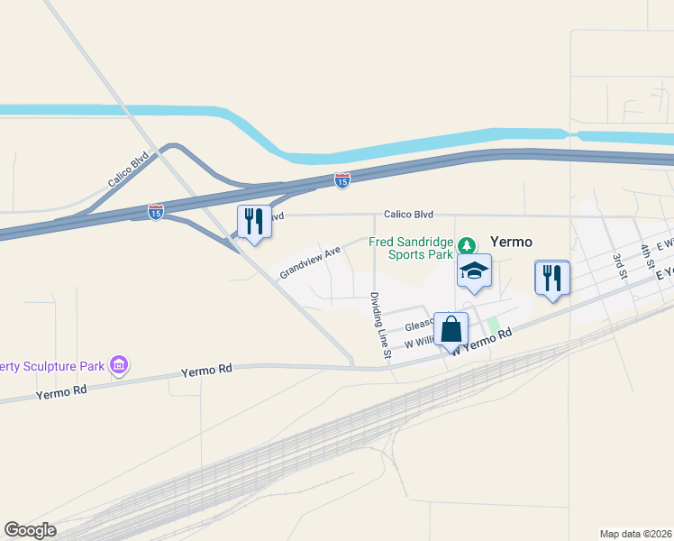 map of restaurants, bars, coffee shops, grocery stores, and more near 35977 Hill View Street in Yermo