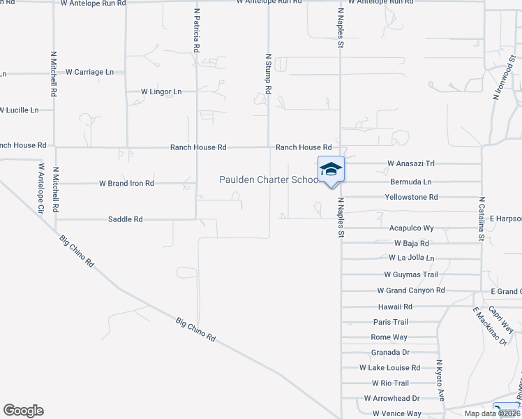 map of restaurants, bars, coffee shops, grocery stores, and more near 24655 North Stump Road in Paulden