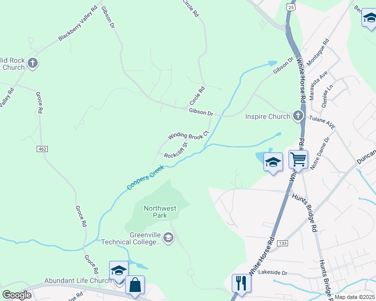 map of restaurants, bars, coffee shops, grocery stores, and more near 705 Rockcliff Street in Greenville