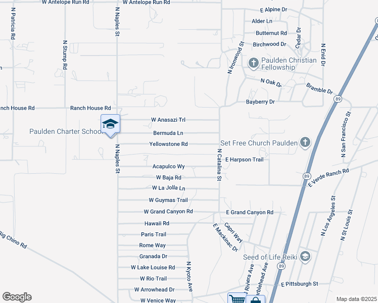 map of restaurants, bars, coffee shops, grocery stores, and more near 130 West Zion Trail in Paulden