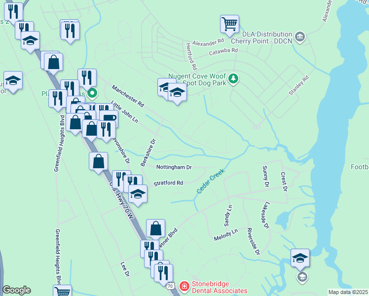 map of restaurants, bars, coffee shops, grocery stores, and more near 217 Cambridge Court in Havelock