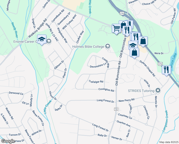 map of restaurants, bars, coffee shops, grocery stores, and more near 300 Covington Road in Greenville