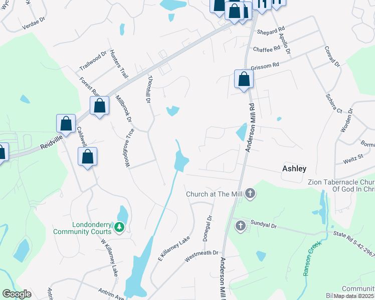map of restaurants, bars, coffee shops, grocery stores, and more near 4304 Anderson Mill Road in Moore