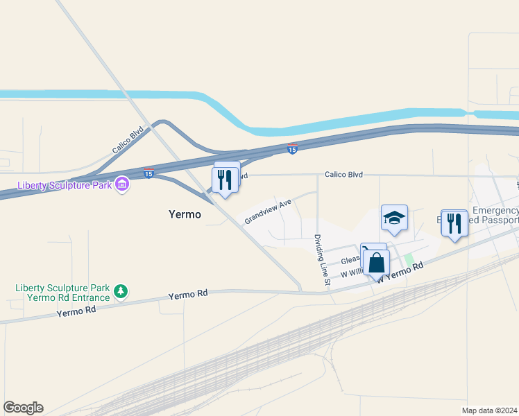 map of restaurants, bars, coffee shops, grocery stores, and more near 37920 Grandview Avenue in Yermo
