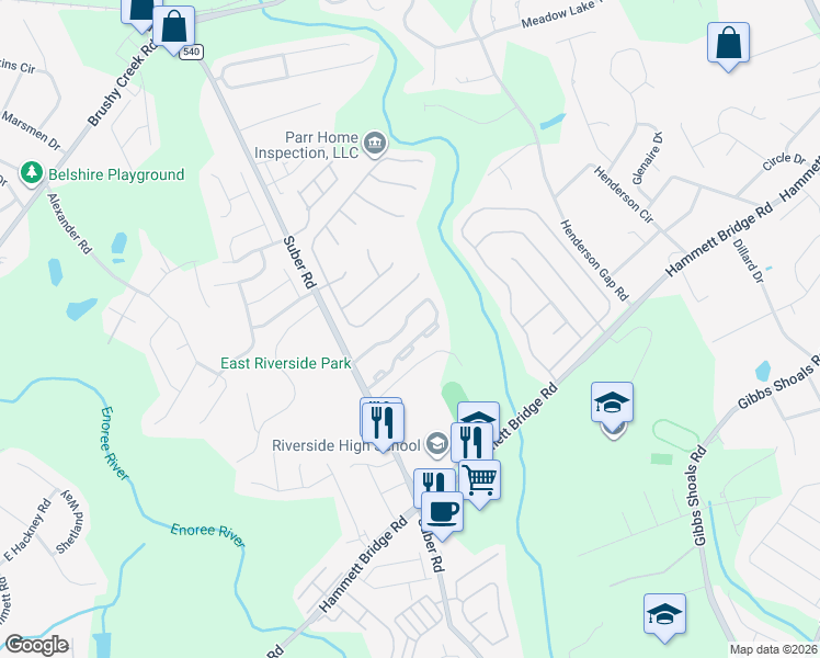 map of restaurants, bars, coffee shops, grocery stores, and more near 173 Spring Crossing Circle in Greer