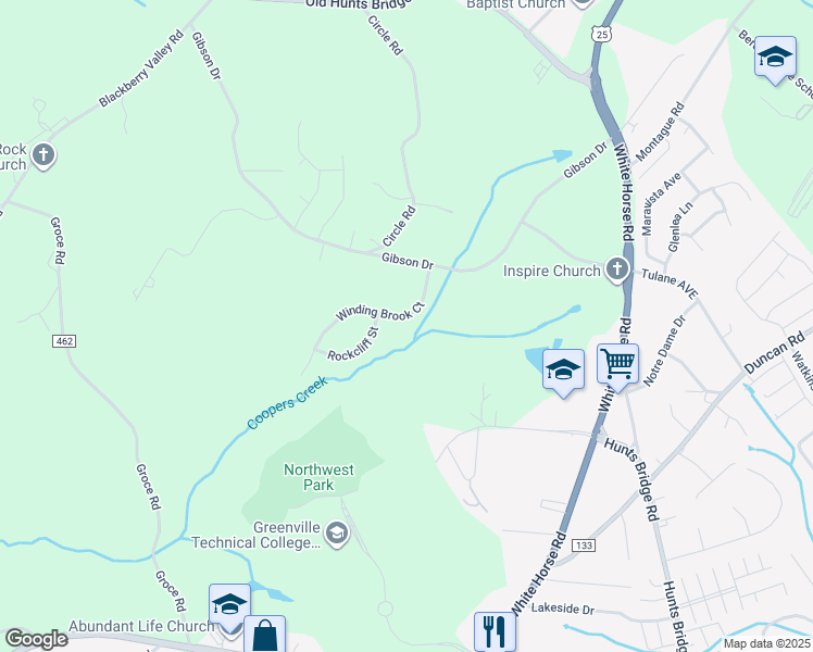 map of restaurants, bars, coffee shops, grocery stores, and more near 705 Rockcliff Street in Greenville