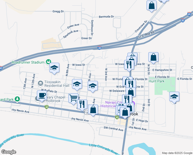 map of restaurants, bars, coffee shops, grocery stores, and more near 320 West Erie Street in Holbrook
