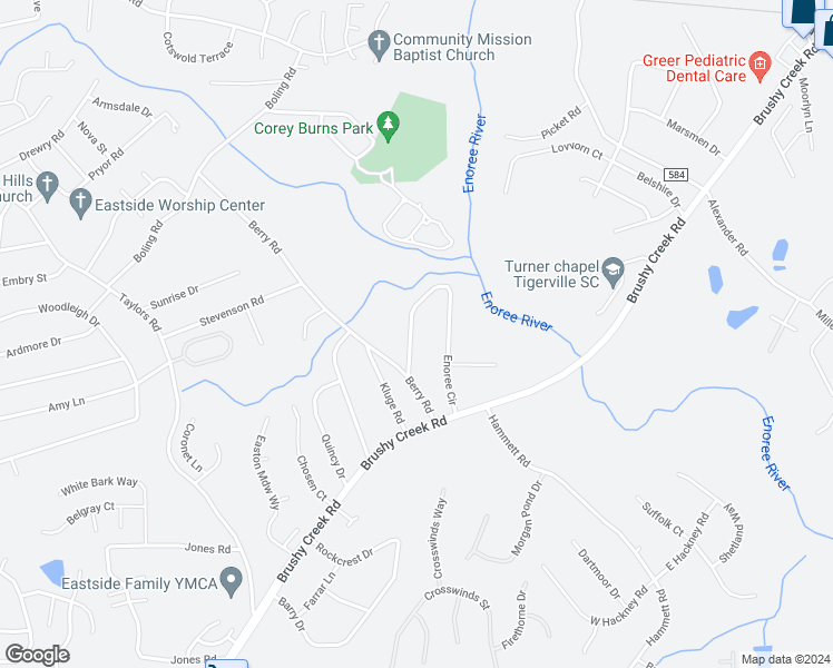 map of restaurants, bars, coffee shops, grocery stores, and more near 231 Enoree Circle in Greer