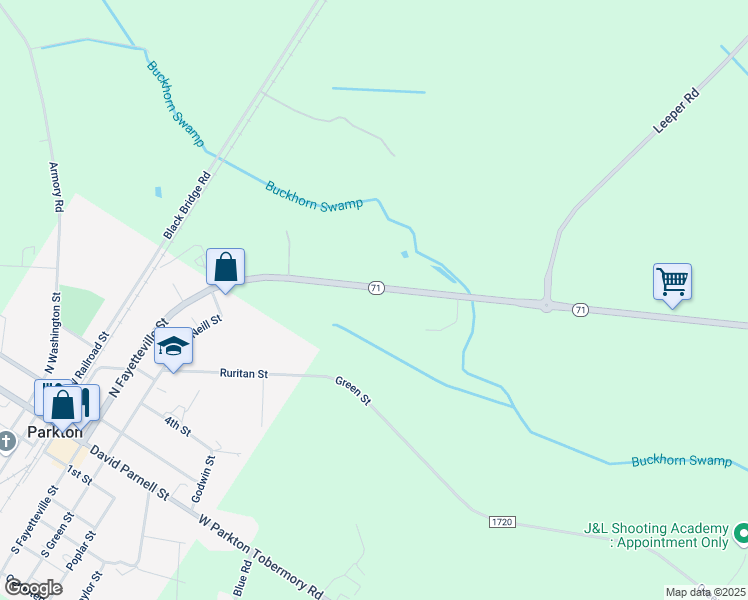 map of restaurants, bars, coffee shops, grocery stores, and more near 2421 North 71 Highway in Parkton