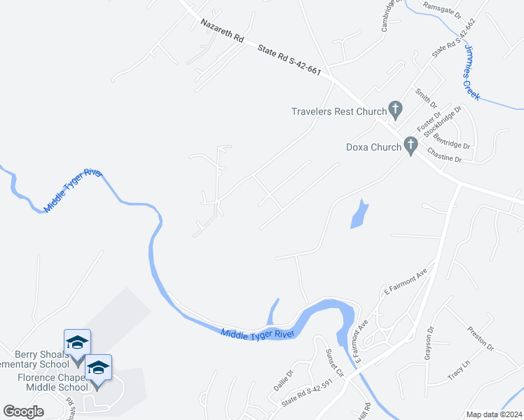 map of restaurants, bars, coffee shops, grocery stores, and more near 525 Kelsey Court in Spartanburg