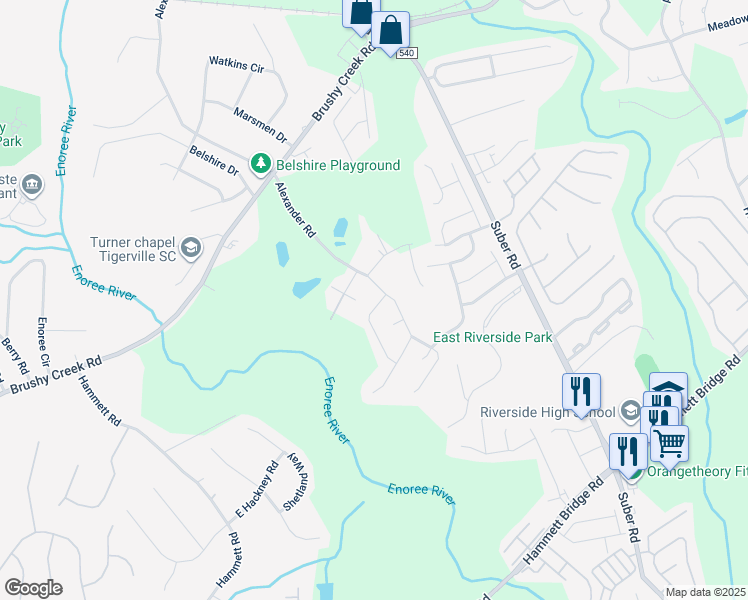 map of restaurants, bars, coffee shops, grocery stores, and more near 6 Parkwalk Drive in Greer