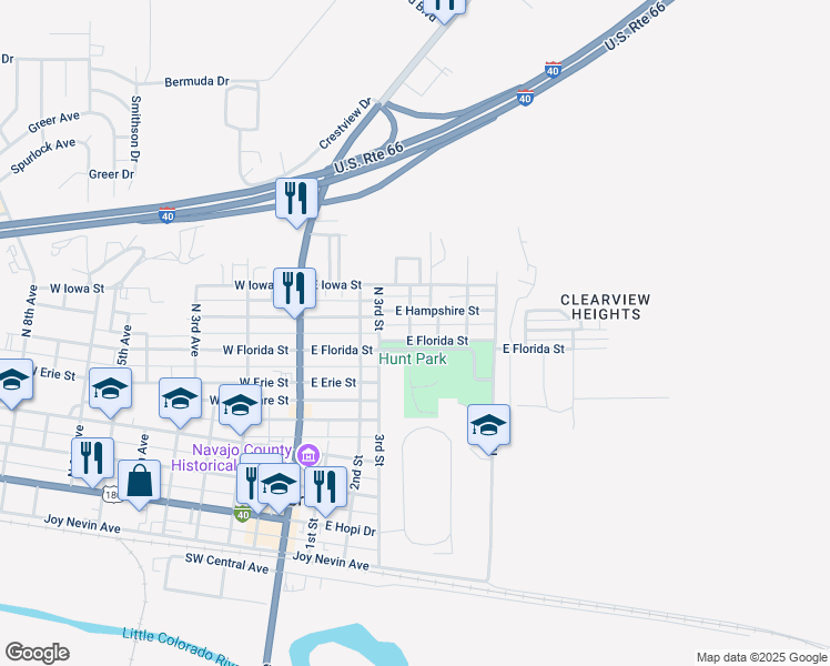 map of restaurants, bars, coffee shops, grocery stores, and more near 875 4th Street in Holbrook
