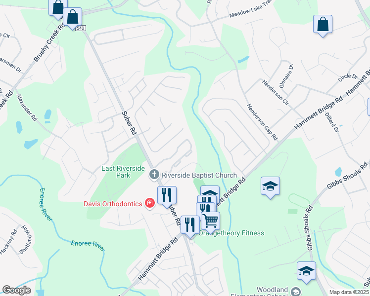 map of restaurants, bars, coffee shops, grocery stores, and more near 153 Spring Crossing Circle in Greer