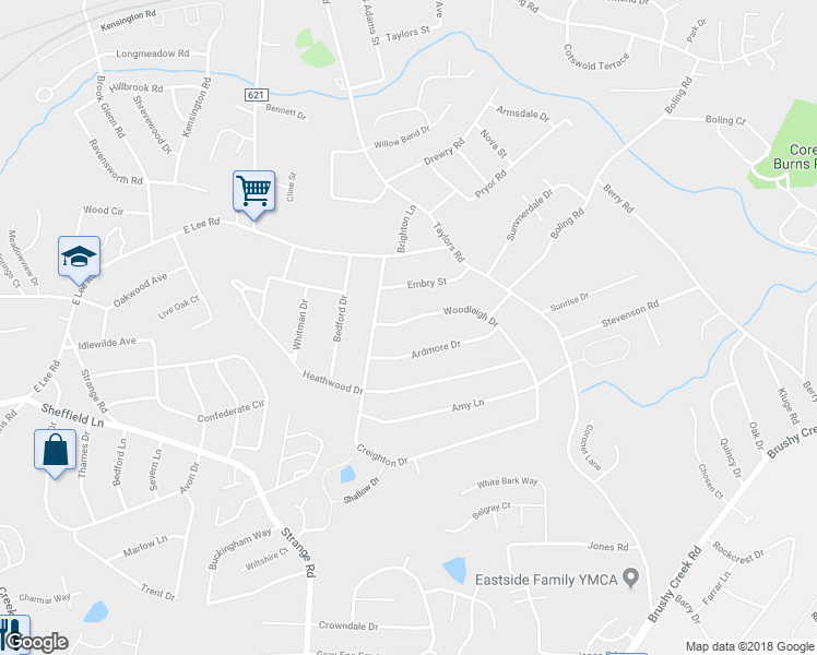 map of restaurants, bars, coffee shops, grocery stores, and more near 6 Woodleigh Drive in Taylors
