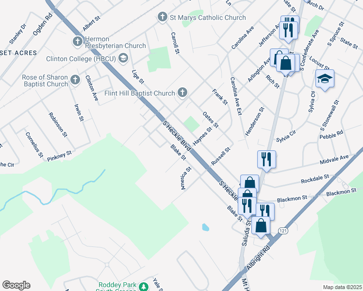map of restaurants, bars, coffee shops, grocery stores, and more near 462 South Heckle Boulevard in Rock Hill