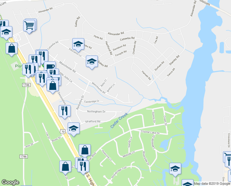 map of restaurants, bars, coffee shops, grocery stores, and more near 104 Dane Court in Havelock